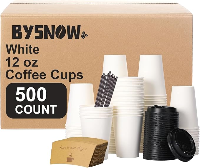 BYSNOW 500 pack 12 oz Bulk Disposable Coffee Cups by BYSNOW