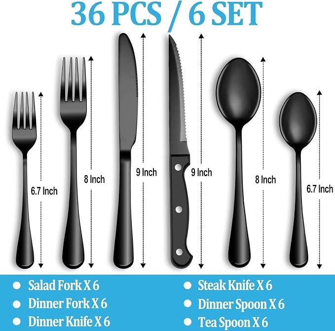 36 Pcs Black Silverware Set - Image 2