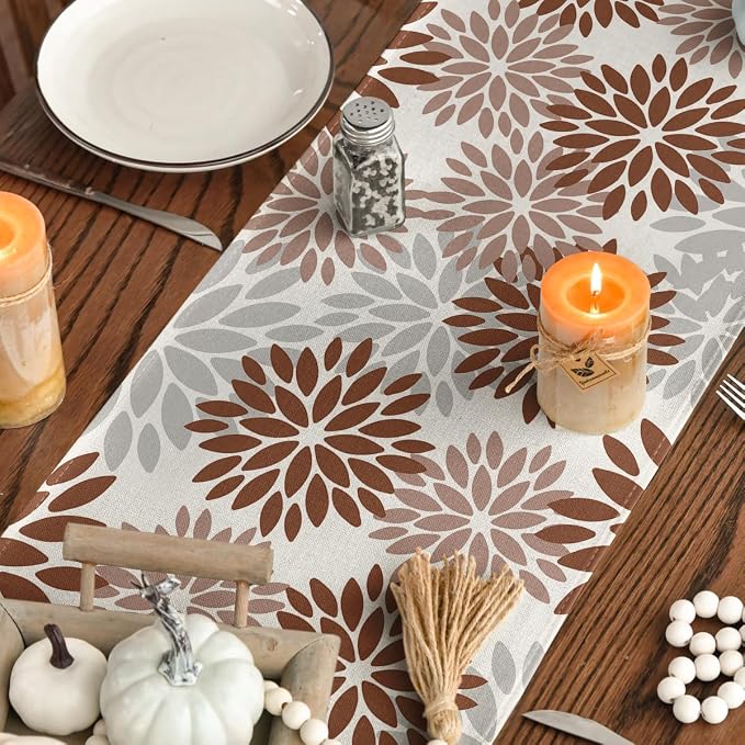 Artoid Mode Coffee Dahlia Floral Pinnata Fall Table Runner, Seasonal Kitchen - Image 4