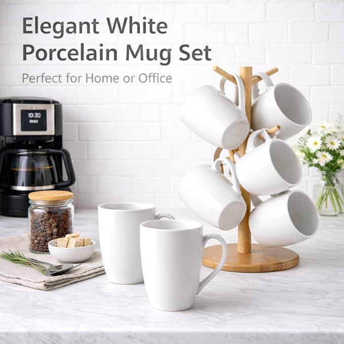 GBhome White Coffee Mugs Set of 12, 12 oz Ceramic Coffee Cups | Classic COffee - Image 7