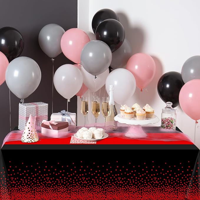 MASHAN 1Pcs Black and Red Tablecloth Party Decorations, Plastic Black Table - Image 6