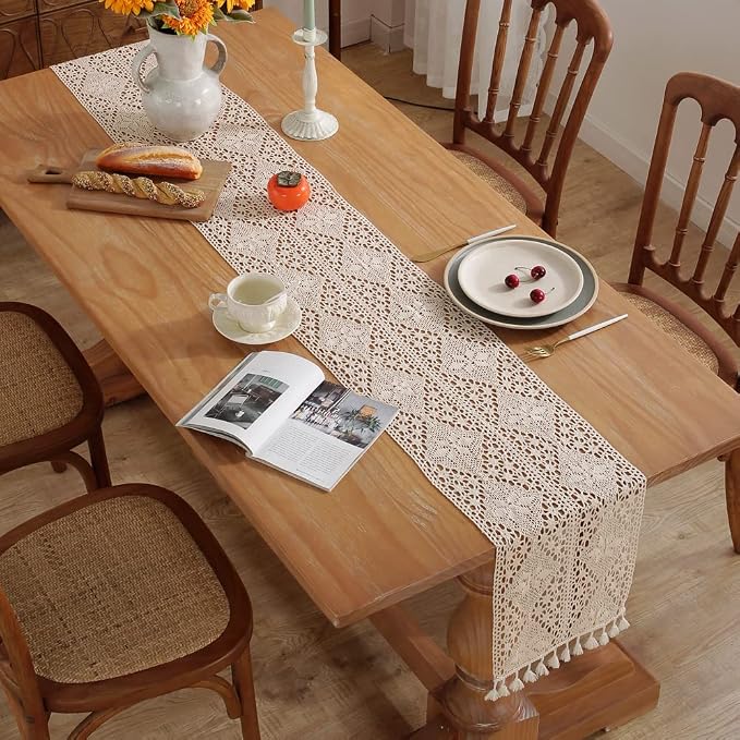 meioro Crochet Lace Table Runner, 12x36 Inch Boho Cotton Table Runners - Image 2