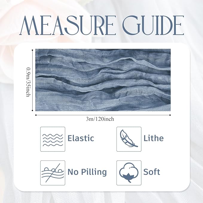 Cheesecloth Table Runner Dusty Blue 10FT Boho Gauze, 4 Pack | 120 Inch Cheese - Image 2