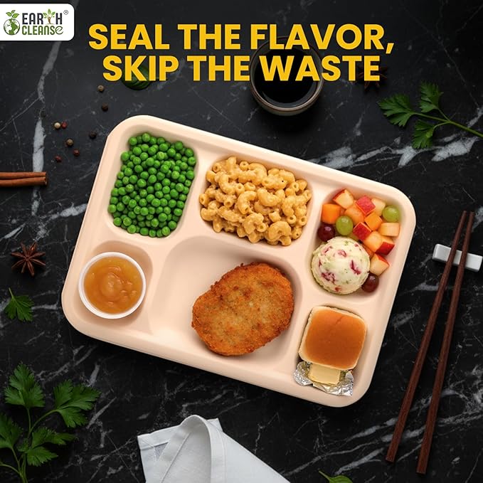 Pack of 250 6-Compartment Deep Meal Tray – Eco-Friendly, Biodegradable, Microwave & Freezer Safe – Ideal for Catering, Takeaway & Events – Bulk Pack – Sustainable Disposable Tableware