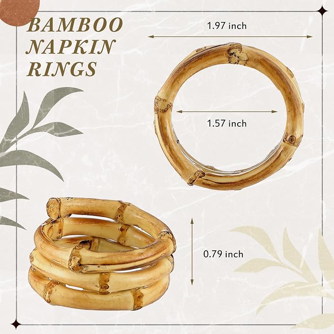 FoldTier Set of 12 Bamboo Napkin Rings Handmade Natural Napkin Holder Rings - Image 2