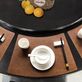 Leather Round Table Washable Placemats, Thick Faux Leather Heat Resistant Wedge Table Placemat, Waterproof Non-Slip Easy to Clean Place mat for Kitchen Coffee Dining Room Table Set of 6