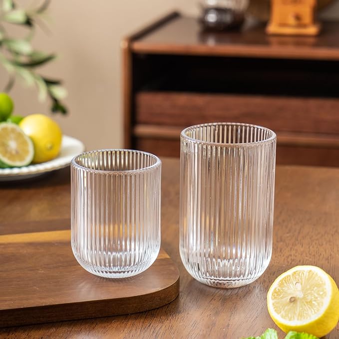 Ribbed Drinking Glasses 12pcs, Rocks Drinking Glasses 12oz and 10oz, Tumbler - Image 6