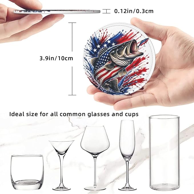Patriotic Bass Fishing Splash Leather Coasters Set of 6 - Image 5
