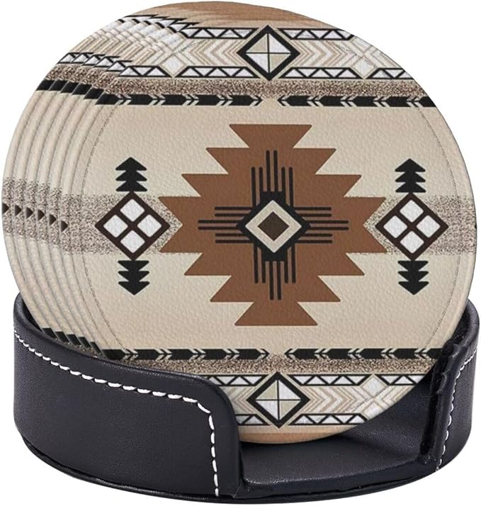 6 Pcs Native American Indians of The American Southwest Leather Coasters - Image 5