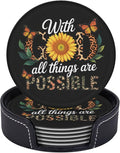 Jesus Christian Cross Coasters for Drinks Set of 6, Round Leather Coaster by Unknown