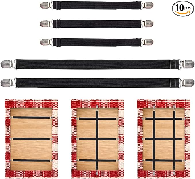 Table Cloth Holder Clips Hidden Strap 5 Pack - Adjustable Elasticity Picnic Tablecloth Clip Perfect for Thick Tables Bench Cover Picnic Party Camping and RV Accessories