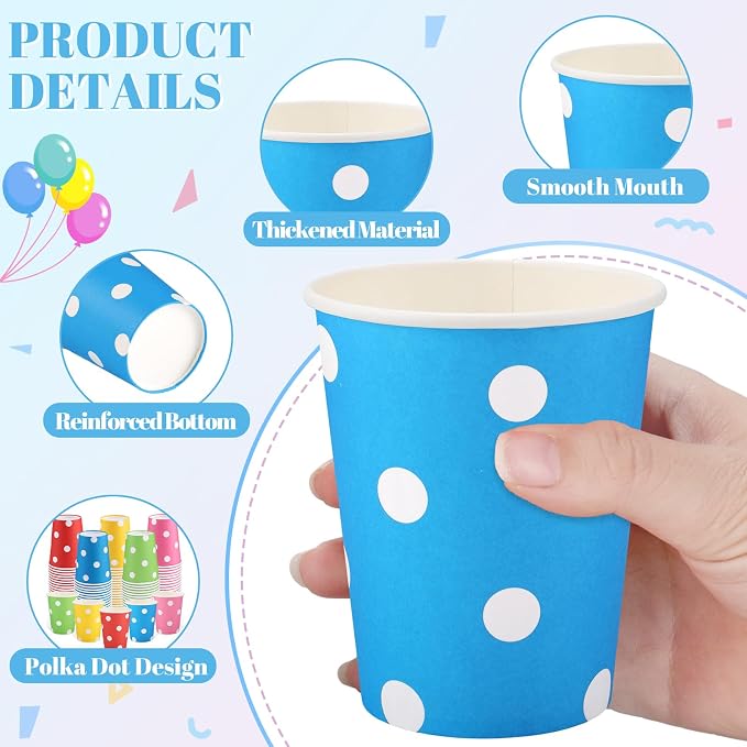 NatNarr 100 Pack Rainbow Polka Dots Paper Cups, 9oz Colored Party Cup | - Image 4
