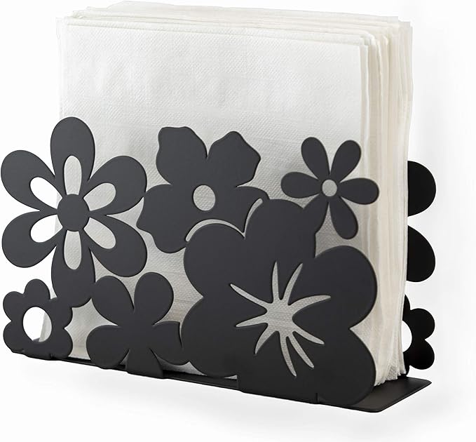 Mango Steam Tabletop Napkin/Tissue & Letter Holder For Home, Kitchen, Restaurants (Flower, Black)