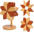 Wooden Placemats - Tree Washer Set, Wooden Pinwheel Coaster Set with Stand for Easy Storage - for Fondue pots, Pans, Bowls, teapots, Warming Trays - Versatile Decorations (Windmill placemats 5 pcs)