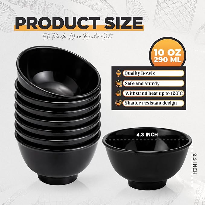 Tioncy 50 Pcs Bowls Set Unbreakable Dessert Soup Salad Bowls - Image 2
