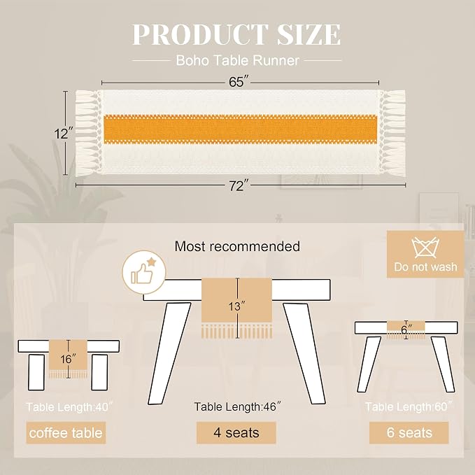 Farmhouse Table Runner for Home Decor 12x72 Yellow Fall Home Decor | 72 Inches - Image 3