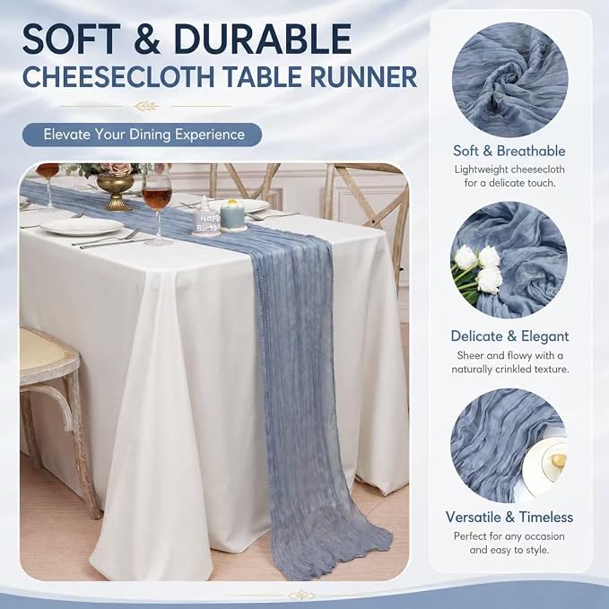 12 Pack Dusty Blue Cheesecloth Table Runner 17x108 Inch Boho Rustic Semi Sheer - Image 4