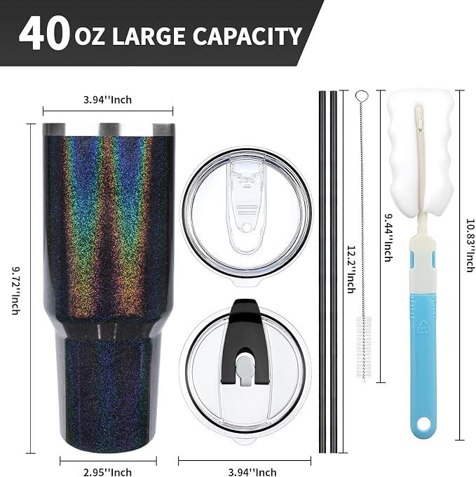 40 oz Tumbler with Lids and Straws, Stainless Steel Insulated Coffee Tumbler - Image 2
