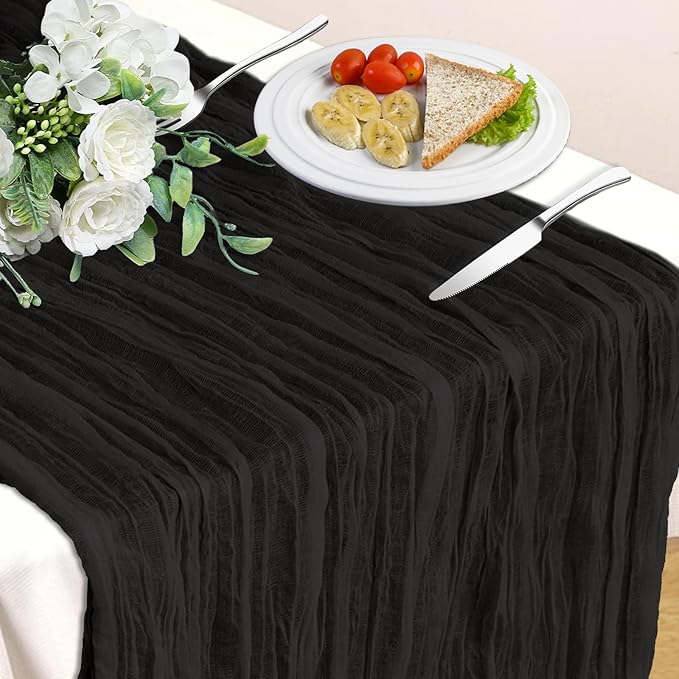 Black Table Runner, 10 Ft 120 in Halloween Table Runner, Rustic Cheesecloth Table Runners for Wedding, Party, Bridal Shower
