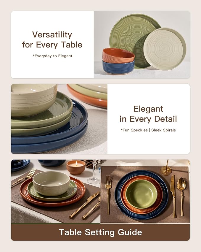 Dinnerware Set for 4, Ceramic Plates and Bowls, Chip & Scratch Resistant - Image 3