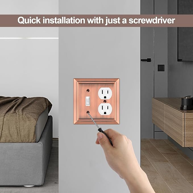 Metal Wall Plate for Electrical Outlets, Decorative Antique Copper Switch Plates Outlet Cover, Light Switch Cover Plate, 2-Gang Wall Plates (Toggle/Duplex, 2 Pack)