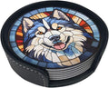Drink Coaster Set of 6, Alaskan Malamute Dog Mom Lover Gift,Leather Drink Coasters with Holder,6 Pack Cup/Bar/Drink Coasters for Table/Drinks/Coffee Protection Housewarming Gift