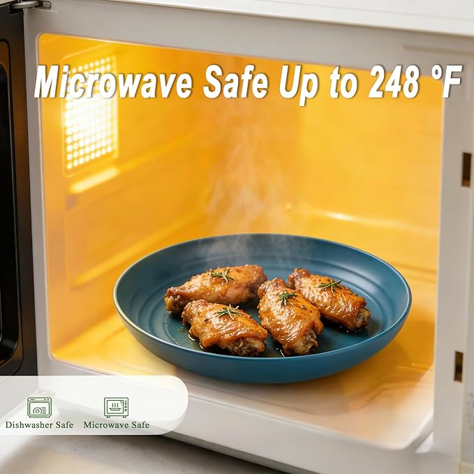 Wheat Straw Plate 8 Inch, Unbreakable Dinner Plates Set of 8, Microwave & - Image 4