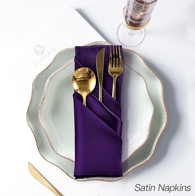 P Pothuiny 24 Pcs Purple Satin Napkins 17 x 17 Inch, Satin Cloth Napkins | - Image 5
