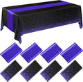 8 Pack Black and Purple Disposable Plastic Tablecloths and Satin Table Runner by Breling