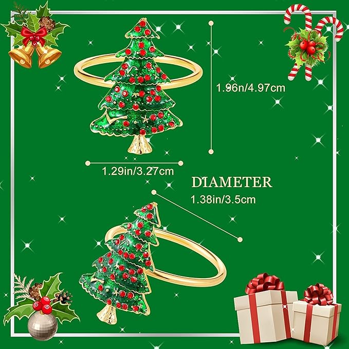 Napkin Rings Set of 8 Silver Set of 8 Napkin Rings Christmas, Holidays, Thanksgiving (Christmas Tree-1)