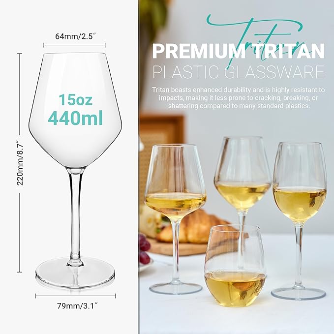 MICHLEY Unbreakable Stemmed Wine Glass 100% Tritan Plastic Dishwasher available Glassware 15 oz, Set of 2