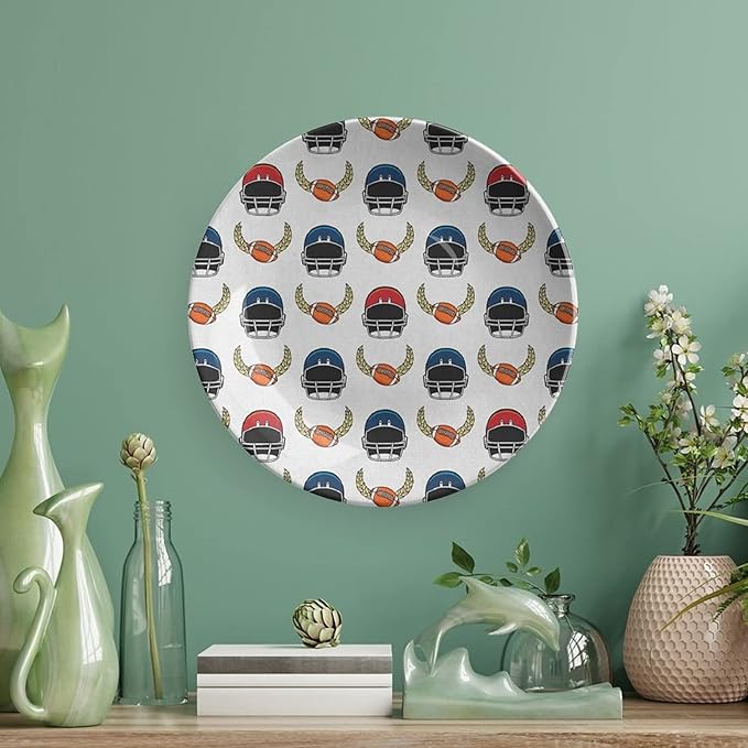 Ceramic Display Plate, American Football Ceramic Hanging Decorative Plate, Rugby Championship Professional League Fun Game, 10 Inch, Living Room Kitchen Decoration Household, Multicolor