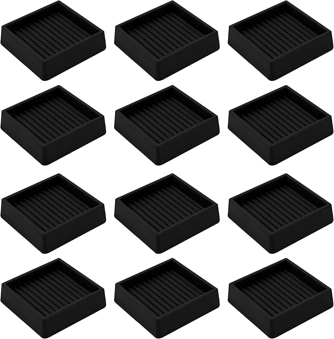 2X2 Rubber Caster Cups, Non Slip Furniture Pads, Anti-Slip Gripper, Anti Skid Furniture Feet, Anti Slide Floor Protector for Bed Couch Table Chair Stoppers - 12 Pack, Black