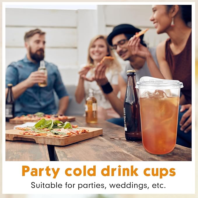 25 Sets 18 oz Clear Plastic Cups with Strawless Sip Lids, Thickened Clear Disposable Plastic PET Crystal Cups for Iced Coffee, Smoothie, Cold Beverage, Drink Shops and Party Catering