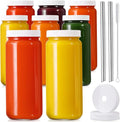 Glass Juicing Bottles with 2 Straws & 2 Lids w Hole- 16 OZ Travel Drinking Jars by AOZITA