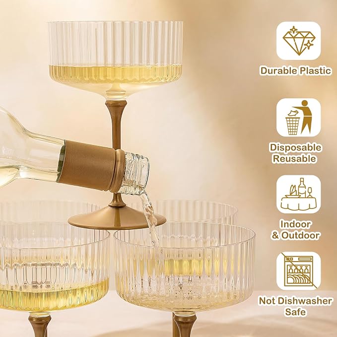 LIYH 20pcs Plastic Martini Glasses Disposable 10 Oz Clear and Gold Plastic Cups - Image 8