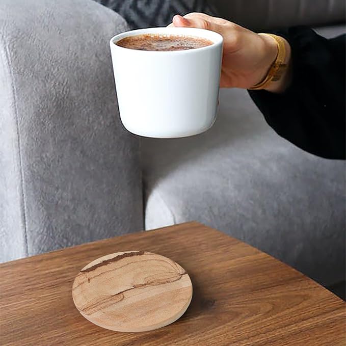 Natural Sandstone Coasters Set of 2 (No Holder), 4 in Dia Drink Coasters for Coffee Table, Water Absorbent & Heat Resistant Cup Coasters for Home & Office, Christmas Birthday Gift