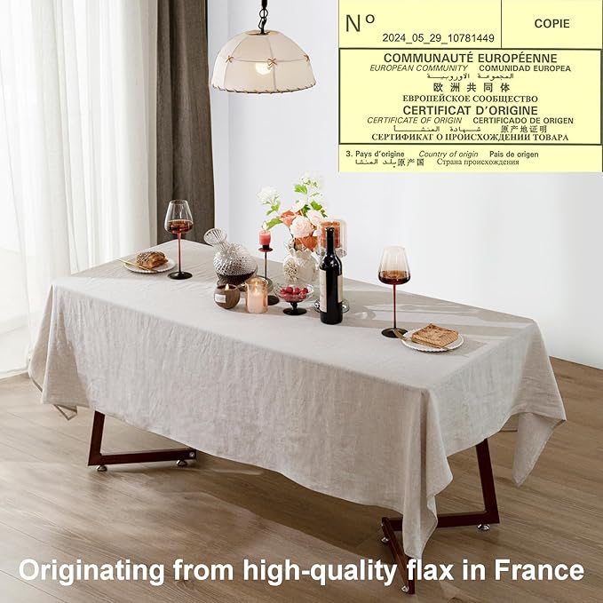 Talasily Linen Tablecloth 100% Pure Linen Table Cloth 60x120 Inches Rectangle Tablecloths Washable Cloths for Kitchen, Dining, Buffet Parties, Holidays, Picnic, Weddings and Restaurants-Natural Linen