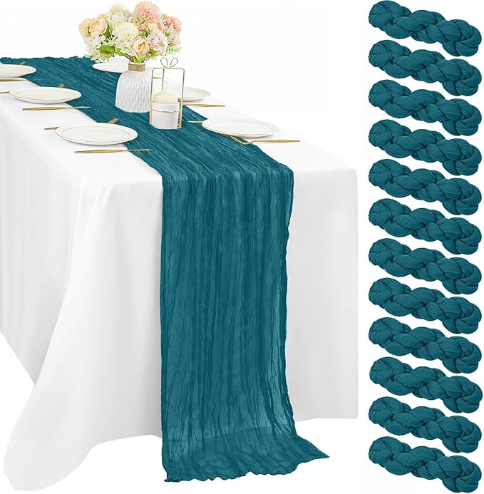 Teal 12 Pieces Cheesecloth Table Runner 10FT Runner by Sunnyline