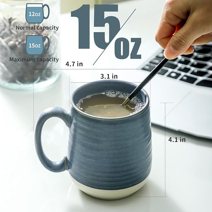 Hasense Coffee Cups, 15 oz Coffee Mugs Ceramic - Image 3