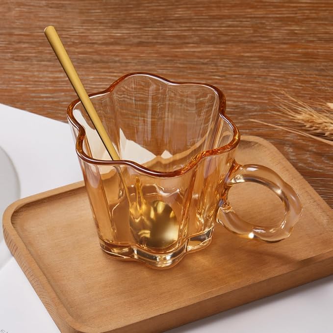 11oz Amber Floral Glass Coffee Mugs Set of 4 - Image 7