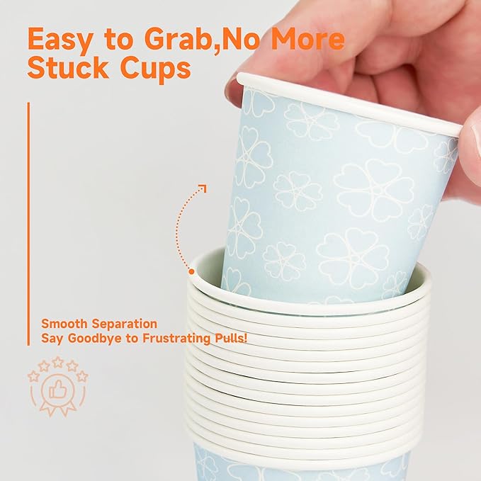100 Pack 3 oz Bathroom Cups, Disposable Paper Cups with Rolled Rim, Small Paper Mouthwash Cup for Guest Bathrooms, Vanity & Office Use, Mist blue