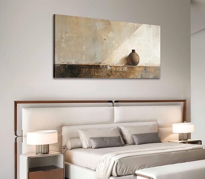 ADJUVANT Wall Art Minimalist Neutral Vase Painting 60" L x 30" W, Earth Tone Canvas Artwork Prints Simple Pottery Pictures Contemporary Rustic Wall Decor for Living Room Bedroom
