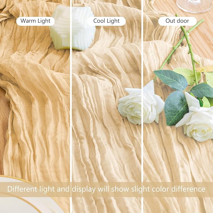 Cheesecloth Table Runner 10FT 2Pcs Sand Boho Gauze Rustic Sheer Runners | - Image 5
