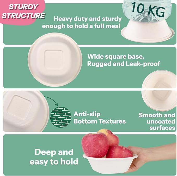 Homestockplus Disposable Bowls 24 Oz [50 Pack] - Compostable Bowls, Heavy Duty Paper Bowls Microwave Safe BPA-Free Eco Dinnerware for Kids Meals & Food Trucks (White)