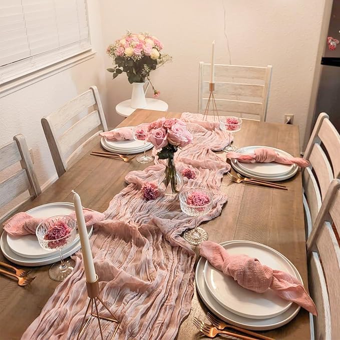 10 Pack Dusty Pink Spring Summer Cheesecloth Table Runners 35x120 Inches - Image 3