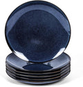 vicrays Ceramic Round Plates Set of 6 - Porcelain 8 inch Dinner Plates for Salad Dessert Appetizer Bread - Microwave Oven and Dishwasher Safe - Blue
