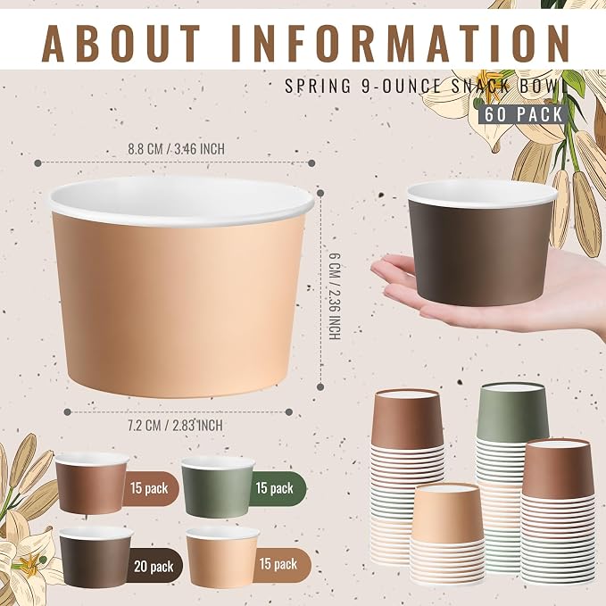 Jingmore Paper Ice Cream Cups 9oz Colored Disposable Dessert Bowls - Image 2