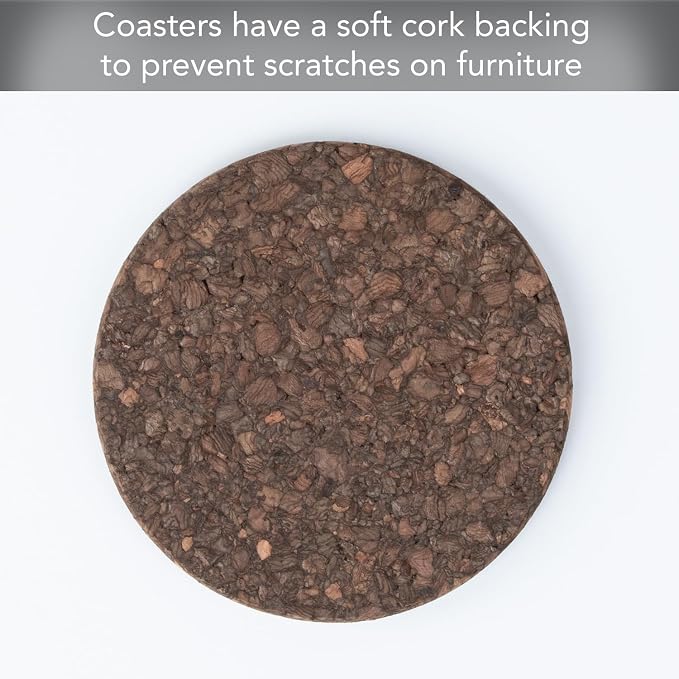 Thirstystone Set of 6 Thick Dark Cork Coasters in Black Coaster Holder | 4.7" - Image 2