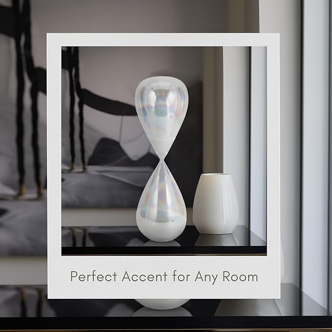 Cassandra Iridescent Hourglass Decorative Object – Small Glass Teardrop Silhouette Modern Home Decor – Shelf Display & Coffee Table Decor for Office & Living Room – 20", Frost